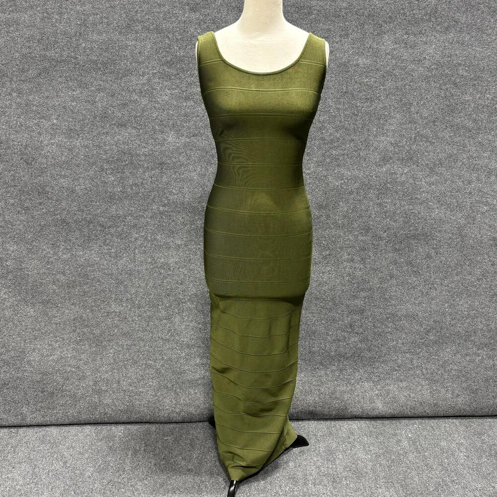 Bodycon Maxi Dress Womens XS Geen Scoop Neck Sleeveless Stretch Knit Zip Back